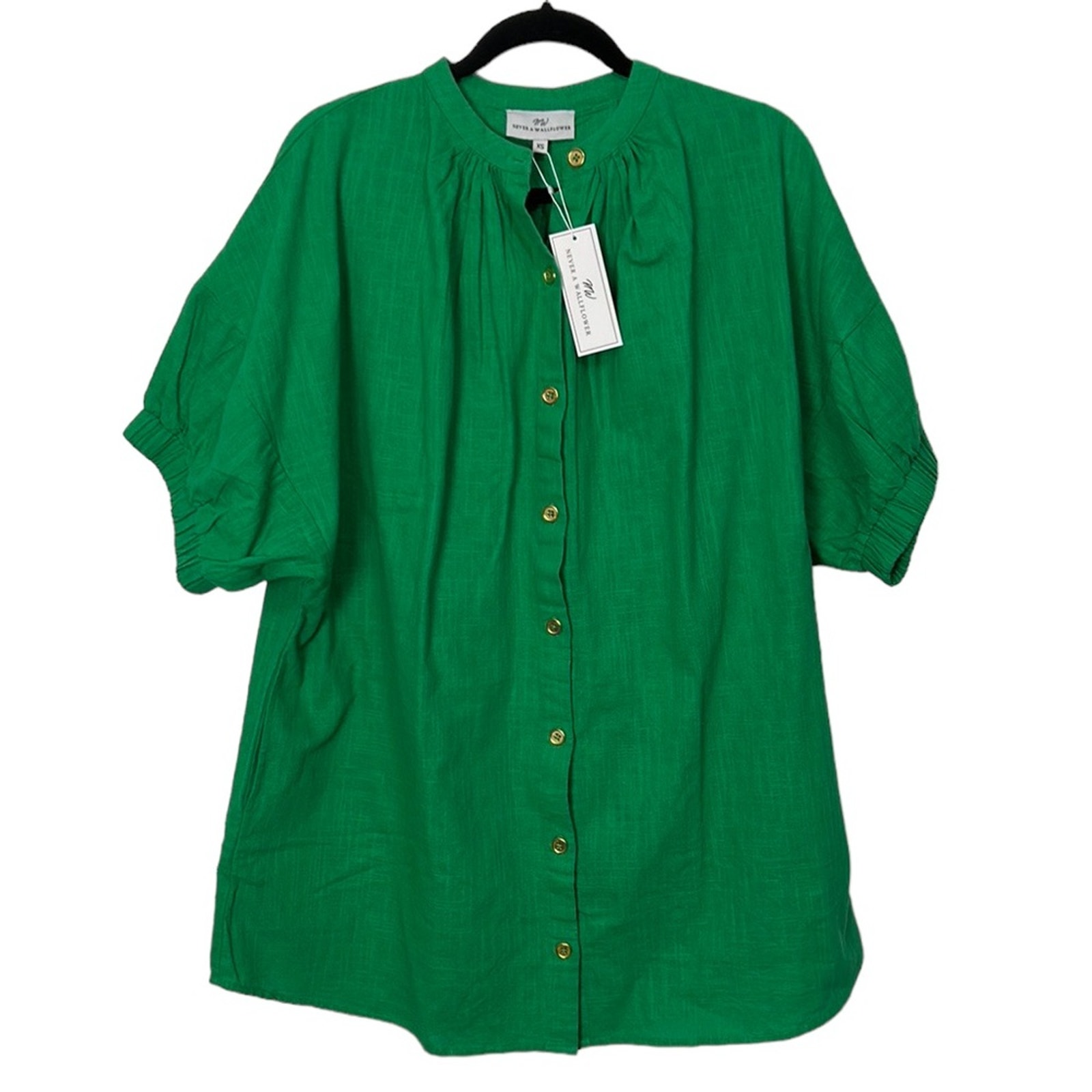 Never A Wallflower Green Elastic Sleeve Peasant Dress Womenâs Size Xs Nwt